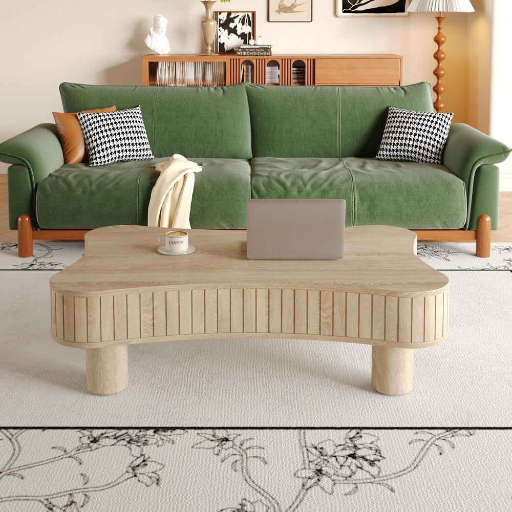 Trixie 42.52 in. Antique Natural Kidney-Shaped Wood Lift Top Coffee Table with Curved Corners, Fluted Hidden Storage price history on PriceWatchPro