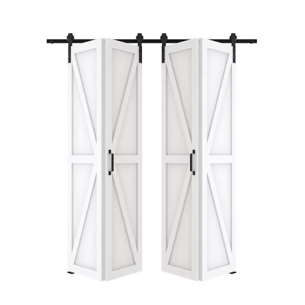 72 in. W. x 84 in. (Double 36 in. W Door) White, MDF, K Shaped, Bi-Fold Style Sliding Barn Door with Hardware Kit