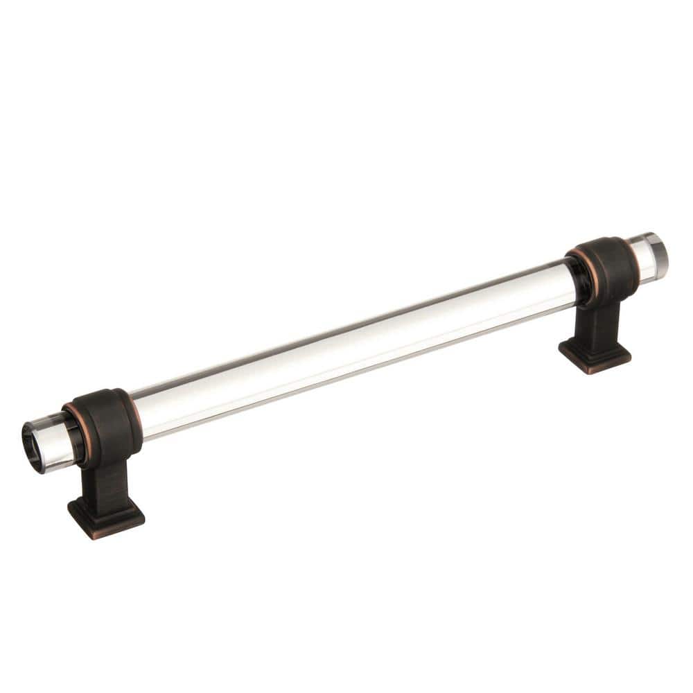 Glacio 6-5/16 in. (160mm) Modern Clear/Oil-Rubbed Bronze Bar Cabinet Pull