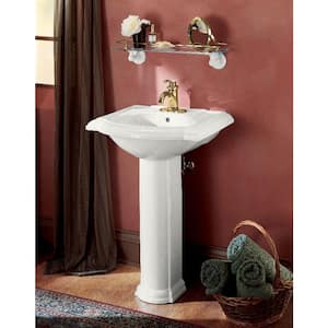 Devonshire Vitreous China Pedestal Combo Bathroom Sink in White with Overflow Drain