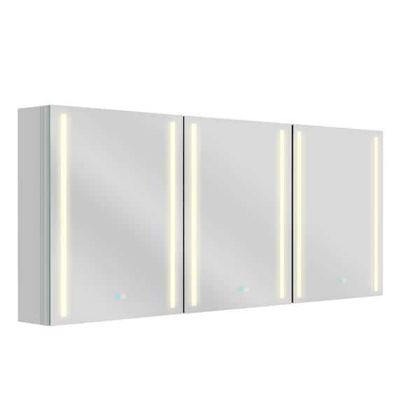 Zeafive 60 in. W x 30 in. H Rectangular White Aluminum Surface Mount LED Bathroom Medicine Cabinet with Mirror and Defogger