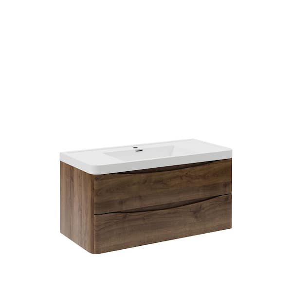 Tuscany 40 in. Modern Wall Hung Vanity in Rosewood with Vanity Top in White with White Basin