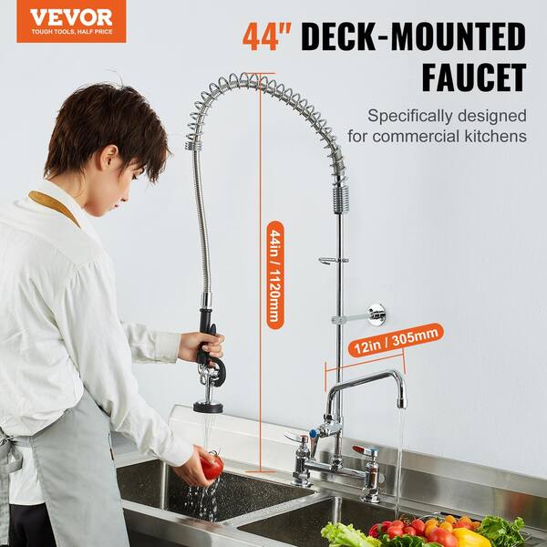 VEVOR Commercial Faucet 44 in. Double Handle Pull Down Sprayer