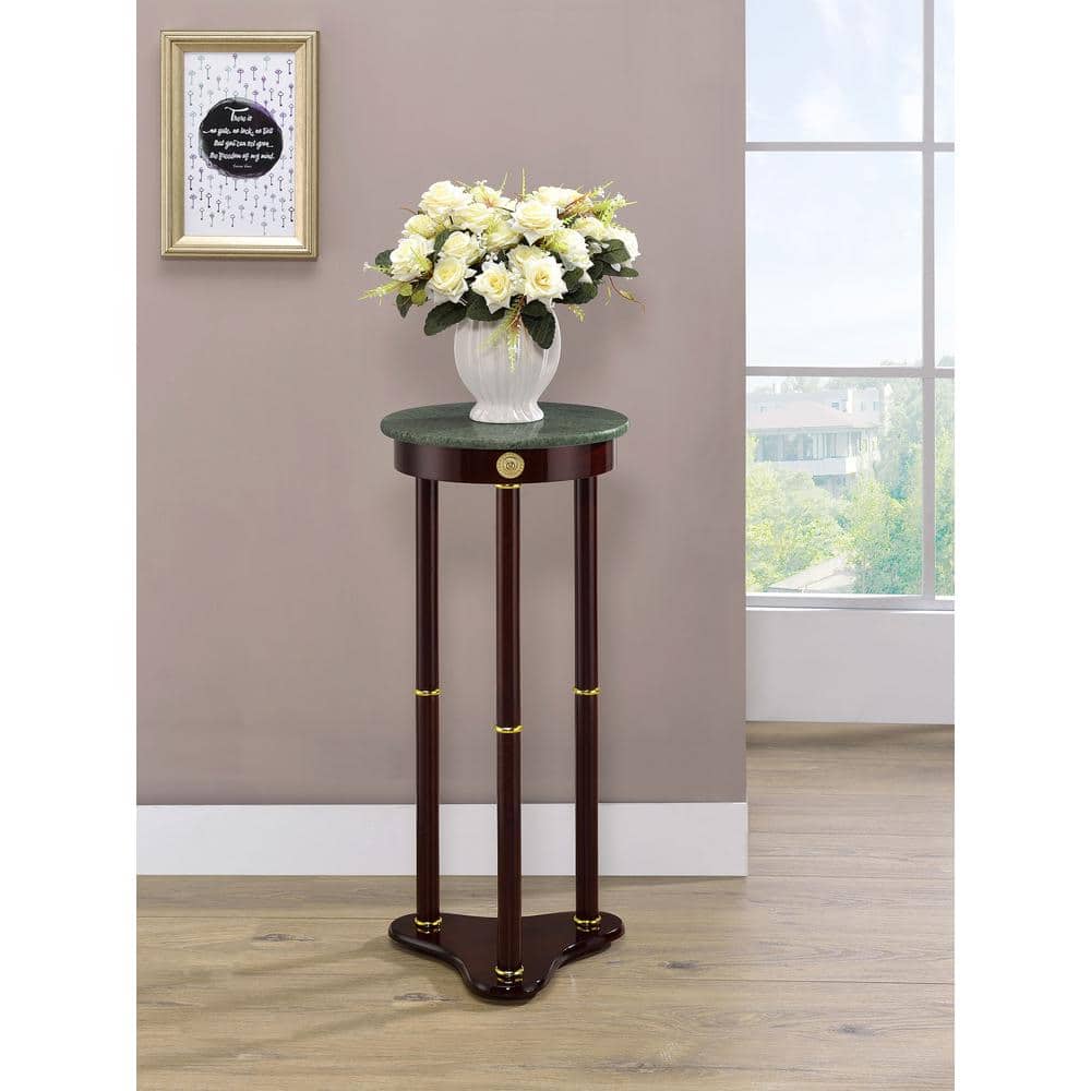 Elegant Merlot 12" Round Green Marble Top Accent Table