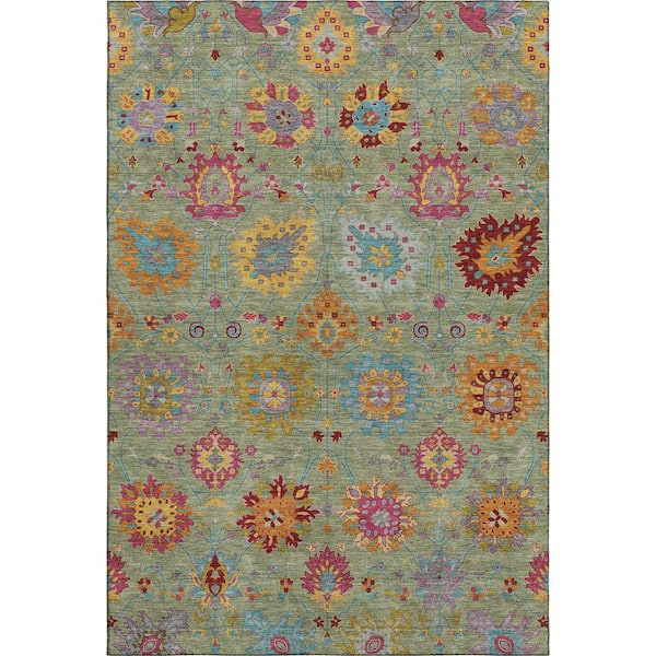 Mayfield Premium Machine Washable Abstract AMF2288 Aloe 3 ft. x 5 ft. Area Rug