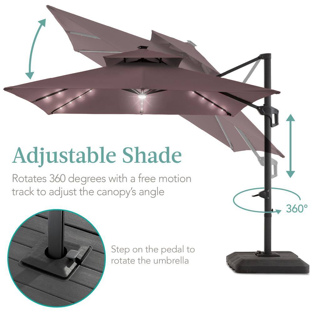 Deep Taupe 10x10ft 2-Tier Solar LED Cantilever Patio Umbrella