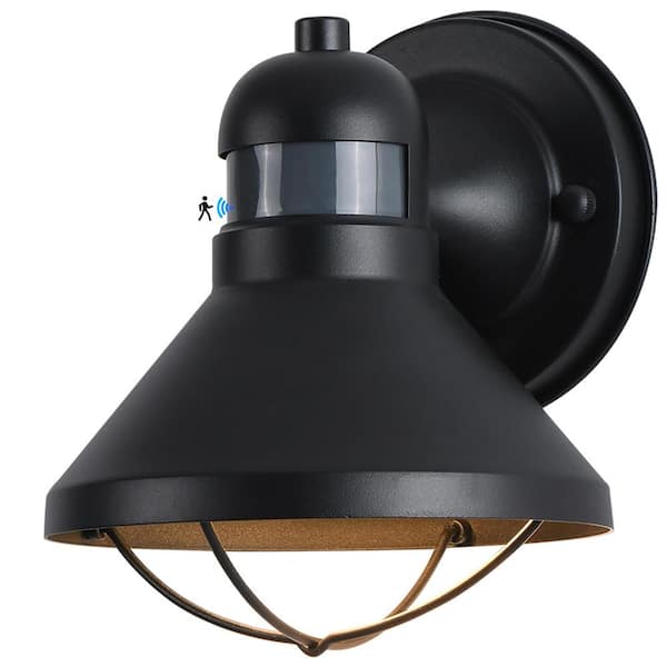 EKIEUDL Upgraded 7.08 in. Black Motion Sensing Dusk to Dawn Indoor/Outdoor Hardwired Barn Sconce with LED Included