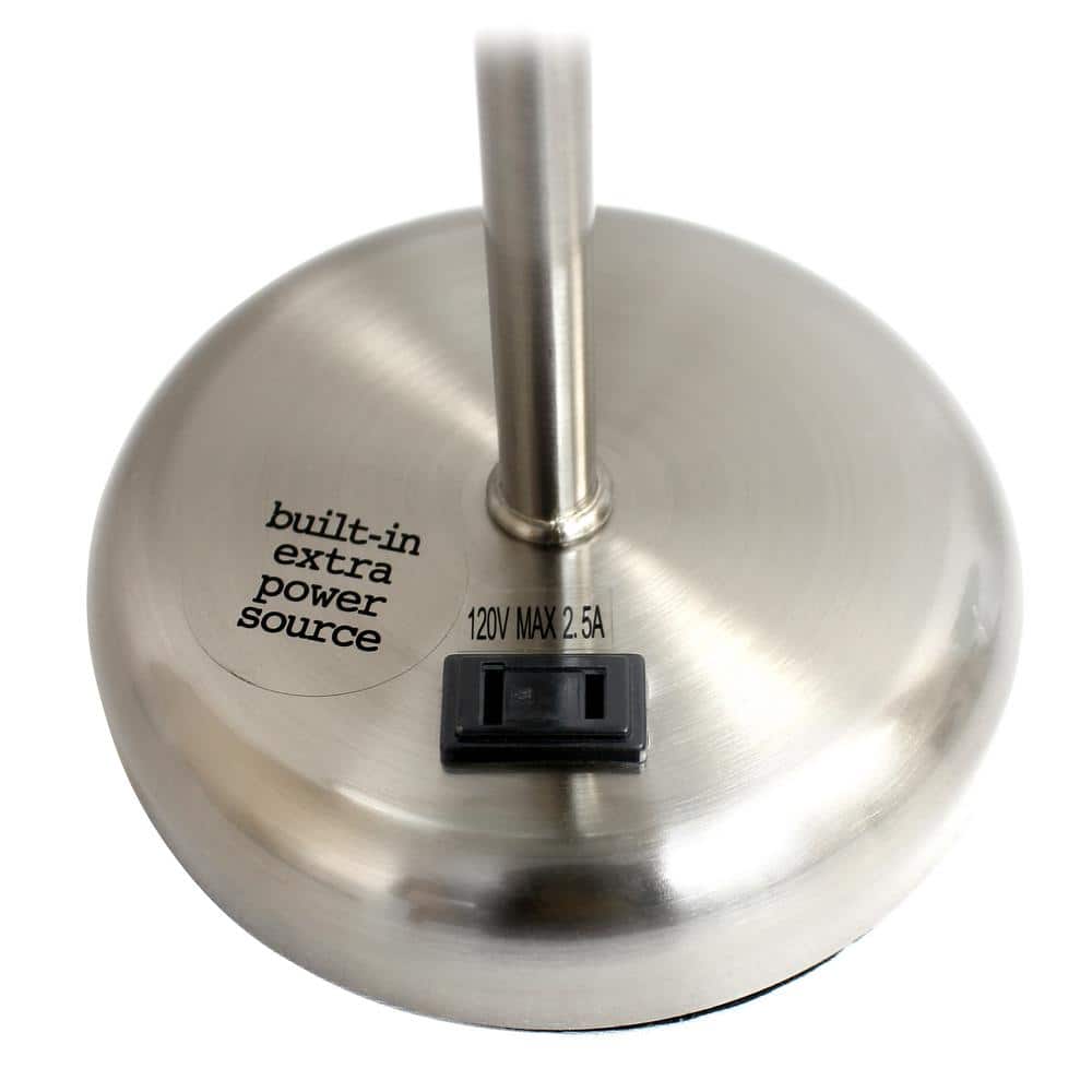 19.5" Gray Brushed Steel Stick Table Lamp with Charging Outlet