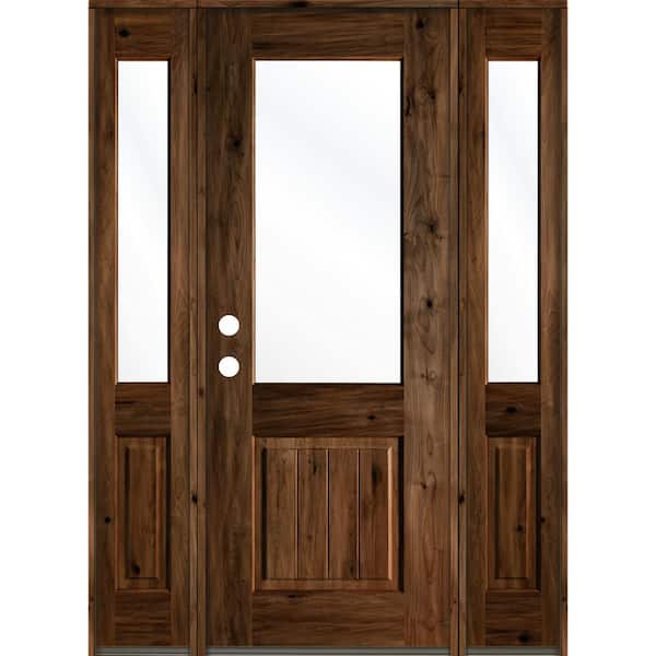 Krosswood Doors 64 in. x 96 in. Rustic Alder Right Hand Half-Lite Clear Provincial Stain Wood withVG Single Prehung Front Door/Sidelites
