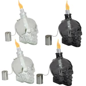 Sunnydaze Grinning Skull 4 Glass Tabletop Torches - 2 Clear/2 Black