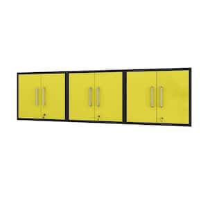Eiffel Particle Board Wall Mounted Garage Cabinet in Black & Yellow (28.35 in. W x 25.59 in. H x 14.96 in. D) (Set of 3)