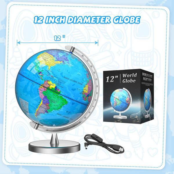 15 in. x 12 in. Illuminated World Globe TG-D804G - The Home Depot