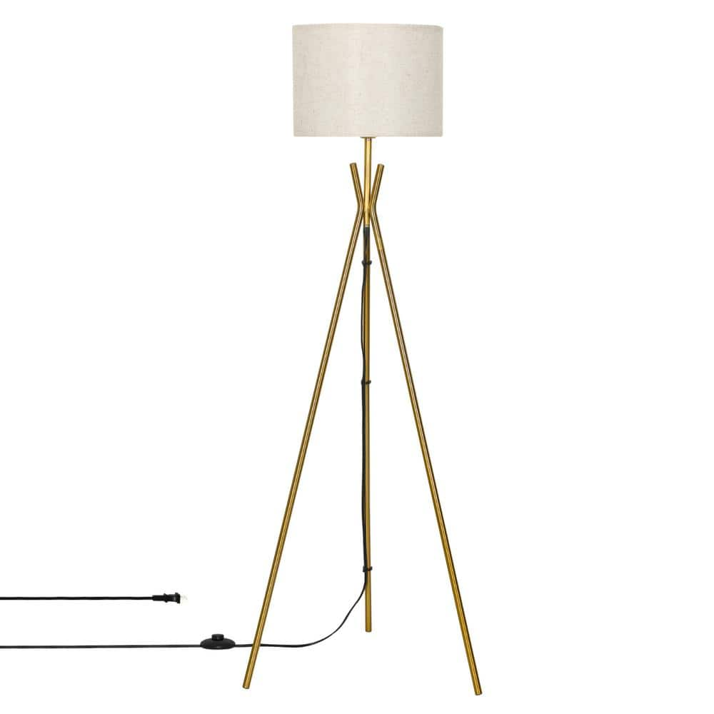 Tozing In White Gold Modern Metal Light Tripod Floor Lamp With Linen Cloth Drum Shade Foot