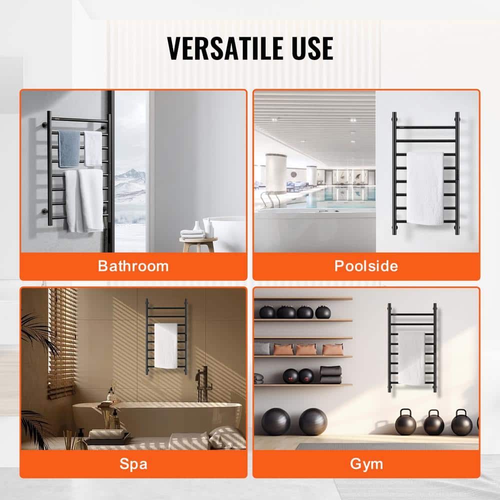 Black Wall Mounted Stainless Steel Heated Towel Rack with Timer