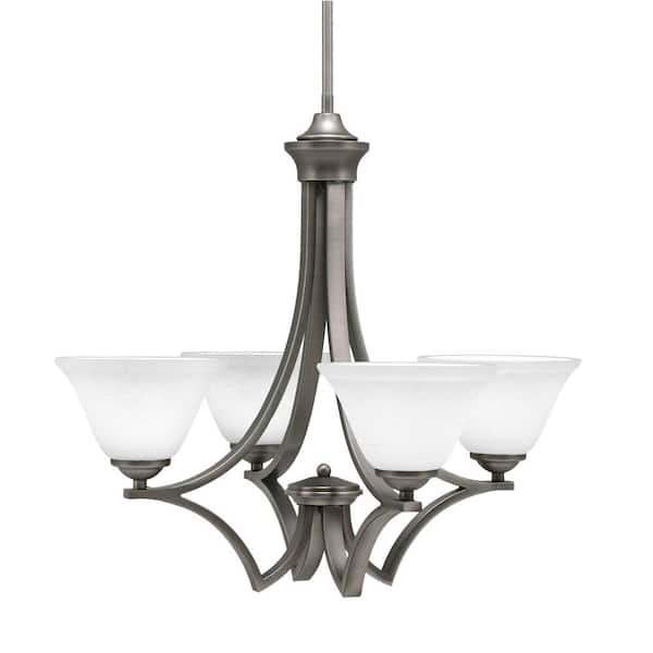 Unbranded Clevelend 4-Light Graphite Round Chandelier with 7 in. White Muslin Glass Shades, No bulbs included