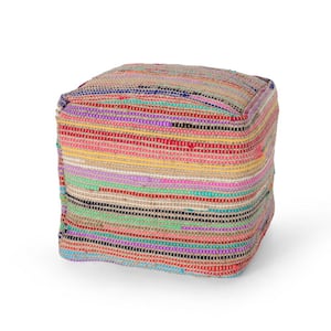 Multicolor Striped Cube Pouf