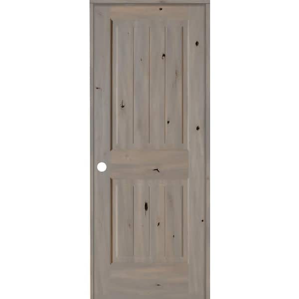 Krosswood Doors 30 in. x 80 in. Knotty Alder 2 Panel Right-Hand Square Top V-Groove Grey Stain Solid Wood Single Prehung Interior Door