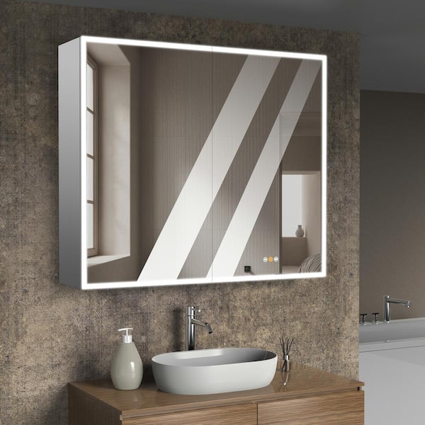 42 in. W x 36 in. H Rectangular Aluminum Big Storage Surface Mount Medicine Cabinet with Mirror in Grey and USB Outlet