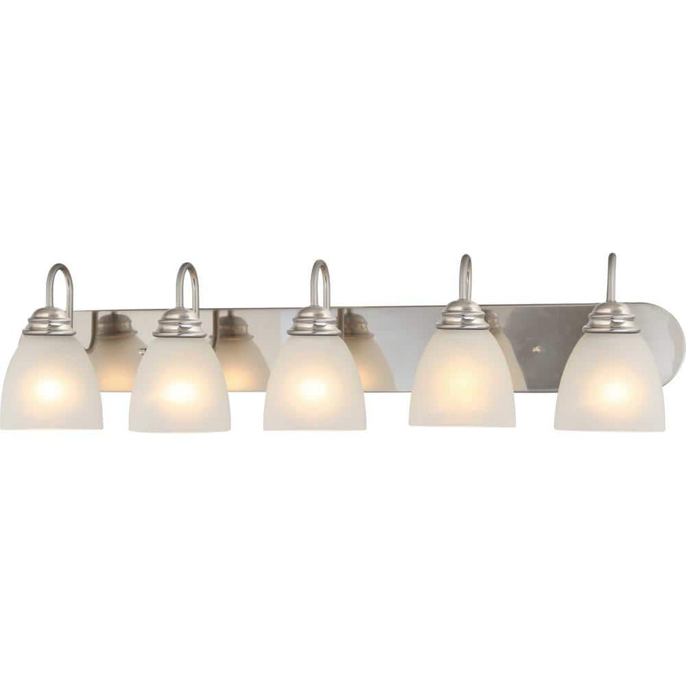Brushed Nickel 5-Light Bathroom Vanity with Frosted Glass Shades