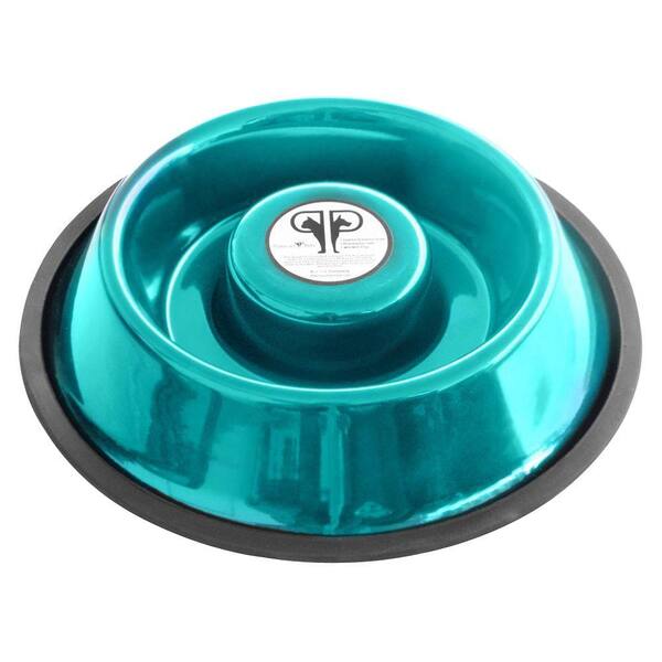 Platinum Pets Large Stainless Steel Slow Eating Bowl in Teal
