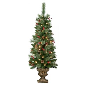 4 ft. Pre-Lit LED Carolina Potted Artificial Porch Christmas Tree 80-Warm White Lights