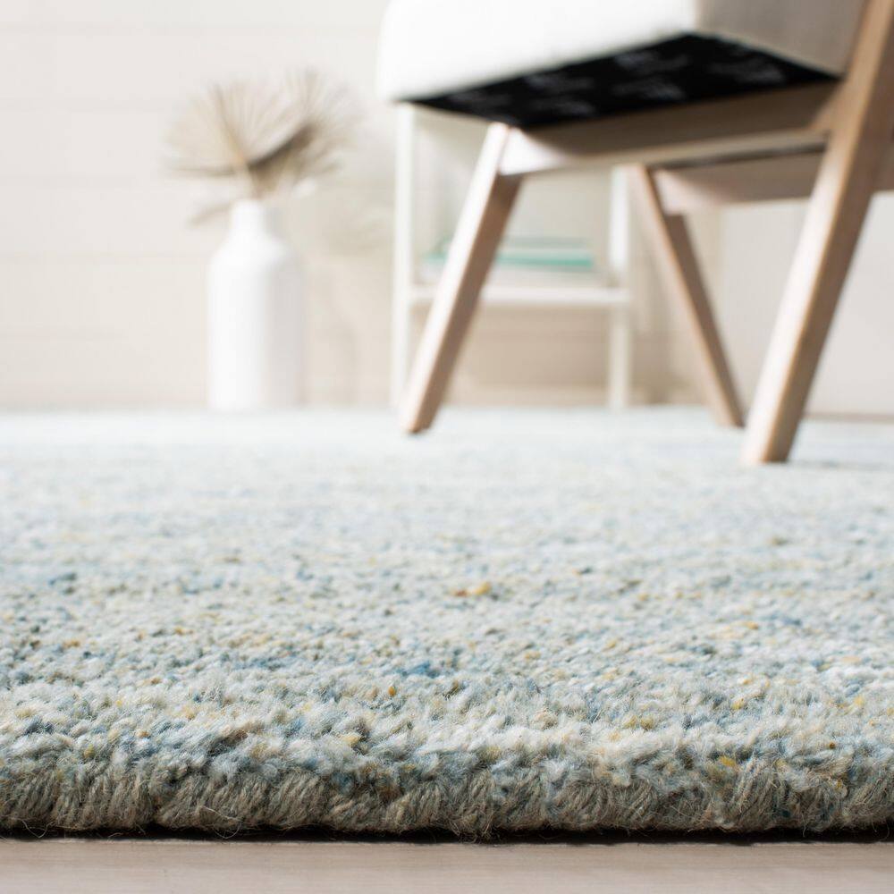 Handmade Blue and Olive Wool Tufted Runner Rug