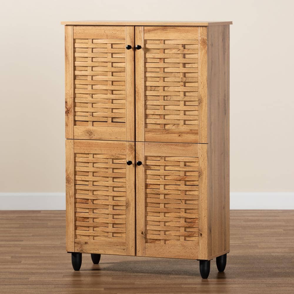 Winda Oak Brown 4-Door Wood Shoe Storage Cabinet