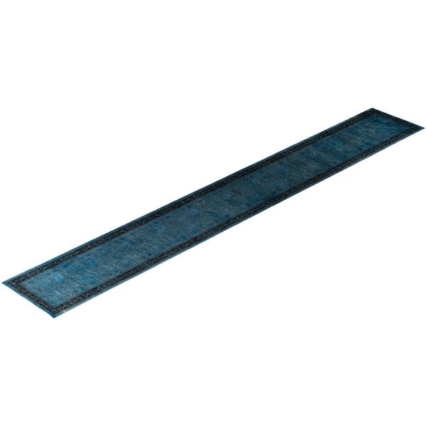 Overdyed Blue 2 ft. x 20 ft. Solid Wool Indoor Runner Rug