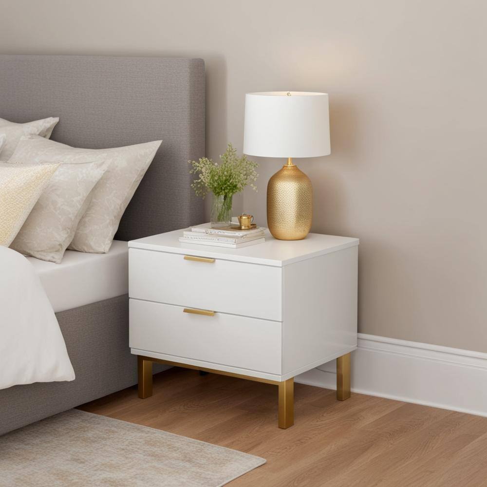 FUFU&GAGA 2-Drawer White Wooden Nightstand Bedside Table with 4-Gold Metal  Legs 15.7 in. D x 19.7 in. W x 17.9 in. H KF200155-02 - The Home Depot