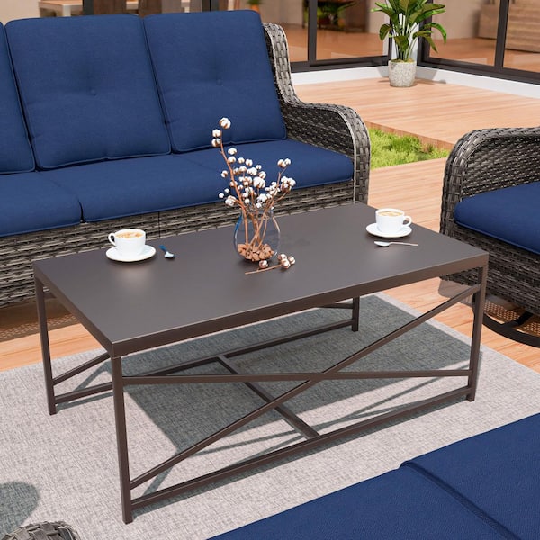 Rectangular Brown Metal Table Dining Set Patio Outdoor Coffee Table