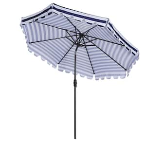 9 ft. Aluminum Market Tilt Patio Umbrella in Blue and White with Flap