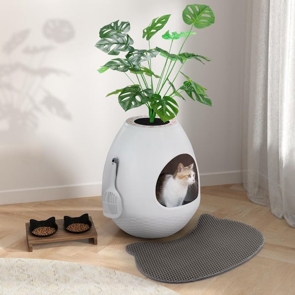 Cat Litter Box Plant Hidden with Smart Odor Removal System and Trap Mat