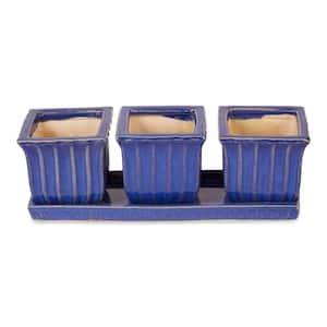 Blue Square Ceramic Small Planter (Set of 3)