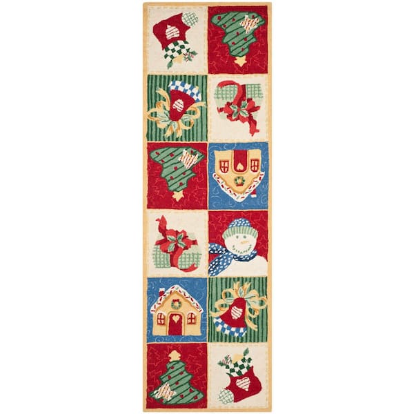 Chelsea 3 ft. x 6 ft. White/Multi Holiday Geometric Runner Rug