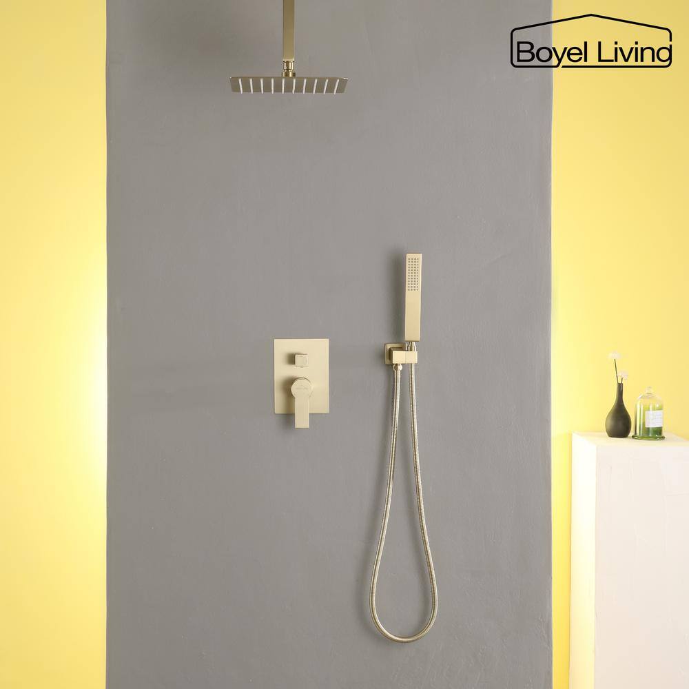 Brushed Gold Dual Square Ceiling Mount Rain Shower System