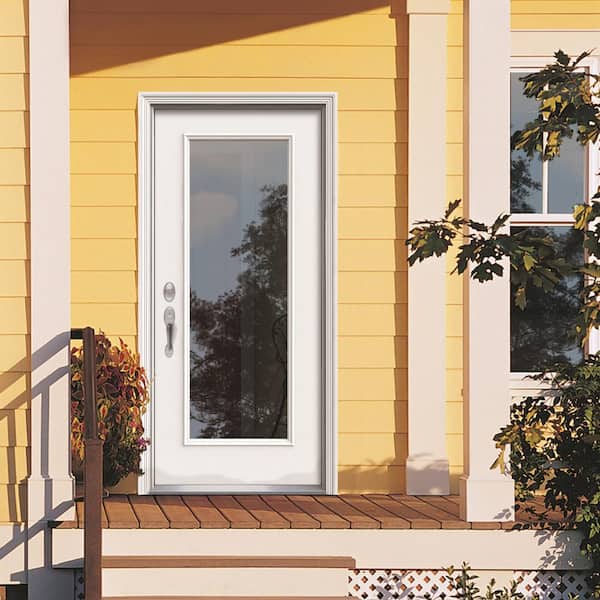 36 in. x 80 in. Right-Hand Inswing Full Lite Clear Classic Primed Fiberglass Smooth Prehung Front Door