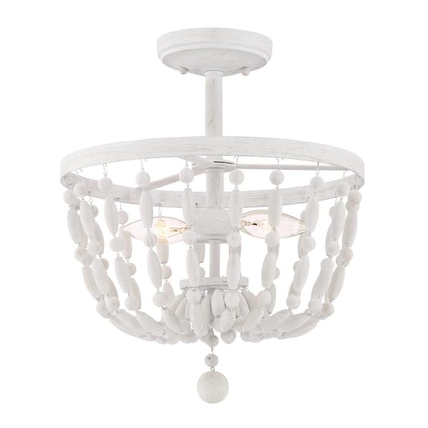 TUXEDO PARK LIGHTING 13 in. W x 15 in. H 2-Light Distressed Wood Semi-Flush Mount Ceiling Light with Bead Accents