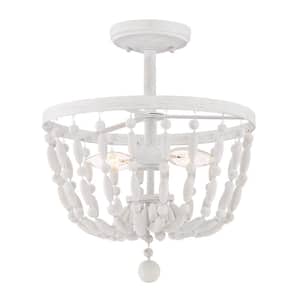 13 in. W x 15 in. H 2-Light Distressed Wood Semi-Flush Mount Ceiling Light with Bead Accents
