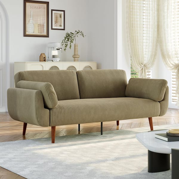 73.3 in. W Khaki Modern Corduroy Fabric Twin Size Convertible Folding Futon Sleeper Couch Sofa Bed(Set of 1)