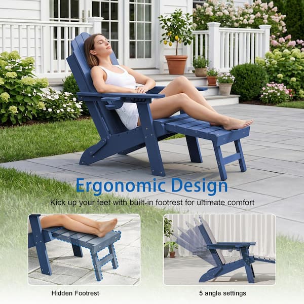 Bewood Outdoor Plastic Folding Adirondack Chair with Retractable