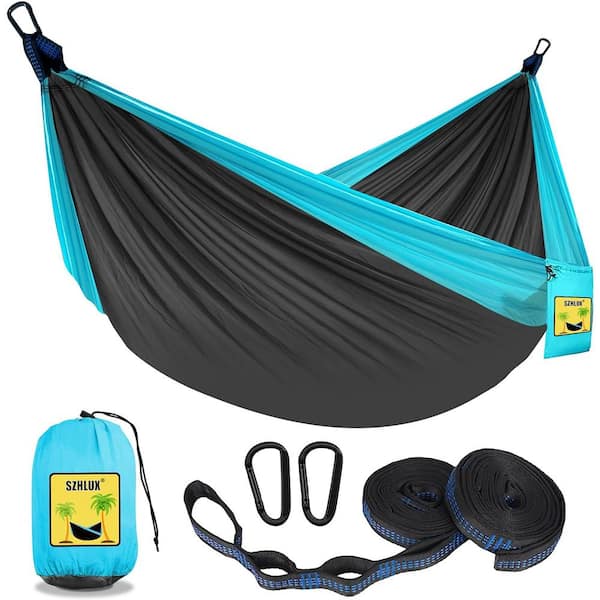 ITOPFOX 9.8 ft. Double and Single Large Portable Hammock with Storage Bag, 2 10-ft. Talon Straps in Dark Grey and Sky Blue