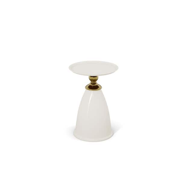 Sudzendf White Iron Round Outdoor Side Table 1-Piece