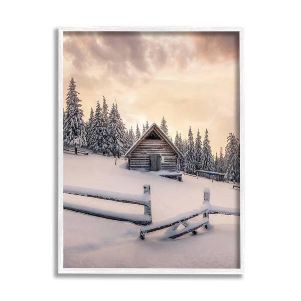 Stupell Industries Rural Winter Cabin by Incado 1-Piece Framed Graphic Print Nature Poster Art Print 30 in. x 24 in.