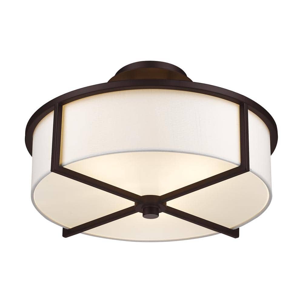 Wesley Modern Bronze Semi-Flush Mount with Off-White Drum Shade