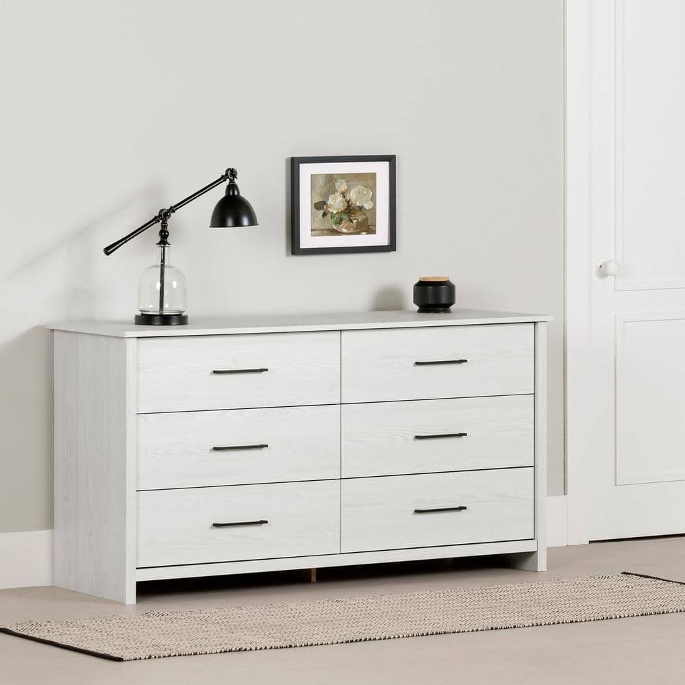 White Pine Farmhouse Double Dresser with Metal Handles