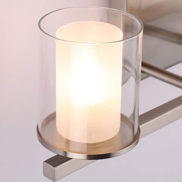 25.8 in. 4 Light Brushed Nickel Vanity Light with Milky Glass shde
