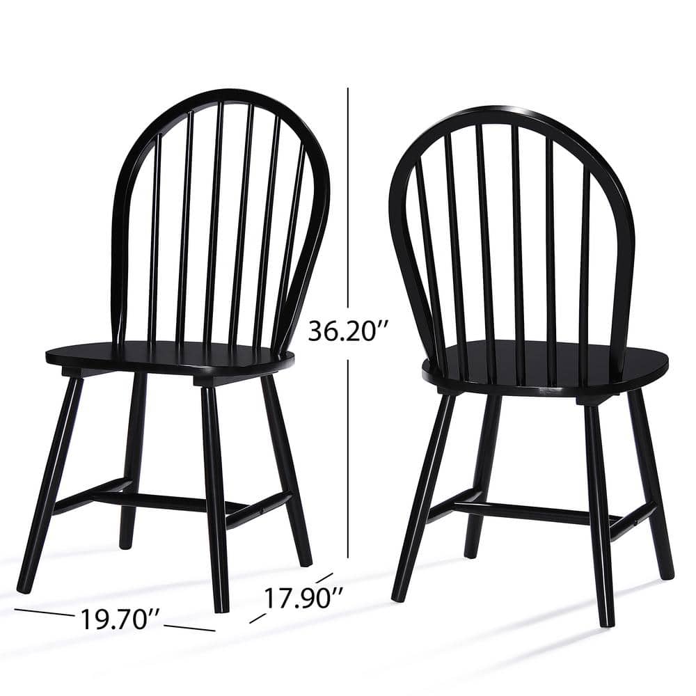 High Back Windsor Slat Side Chair in Black Rubberwood