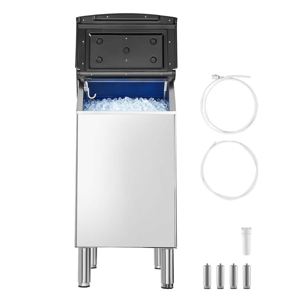 Ice Storage Bin 300 lbs Galvanized Steel Insulated Ice Caddy with Gravity Drain and Buffer Door