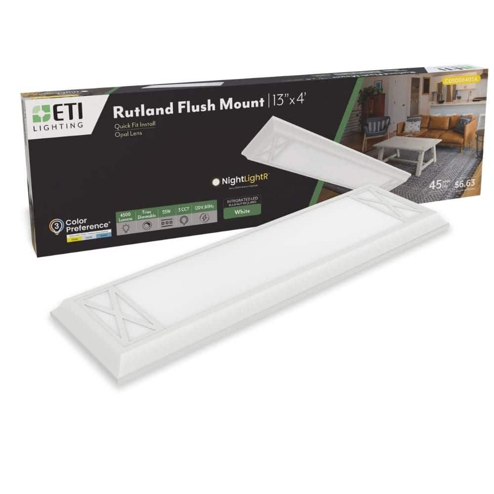 RUTLAND 4 ft. x 13 in. White Farmhouse Style LED Flush Mount Light Nightlight 4500LM 55W Adjustable CCT Dimmable price history on PriceWatchPro