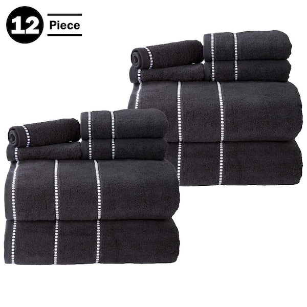 Lavish Home 12pc Gray Cotton Bath Towel Set, Black